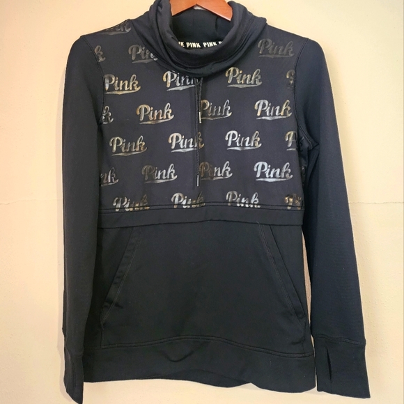 PINK Victoria's Secret Sweaters - Black and Gold PINK Cowl Neck Sweatshirt